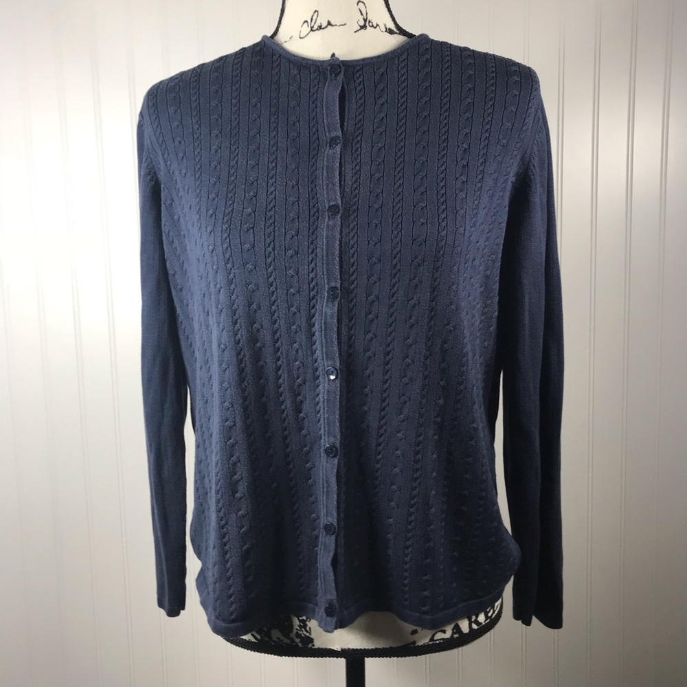 Casual Corner Women's Navy Silk Cable Knit Sweater